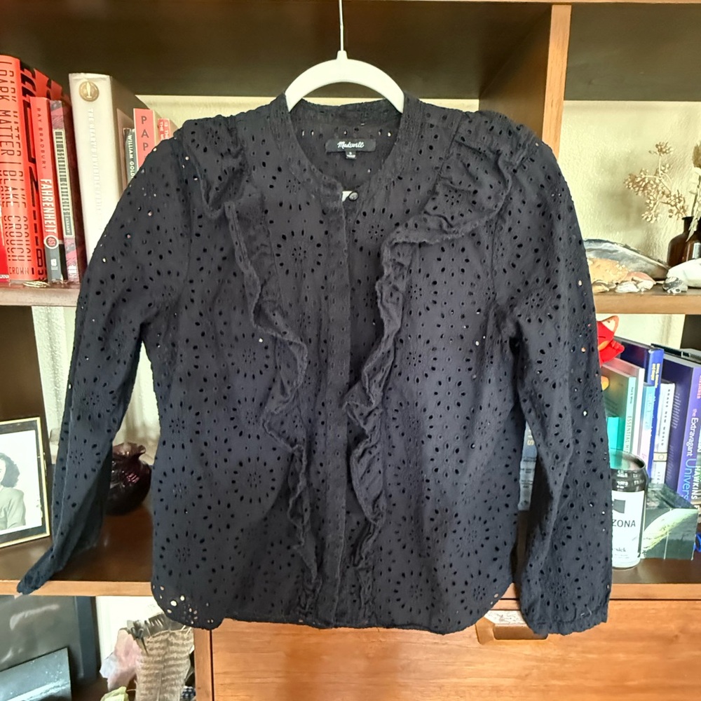 Madewell Black Eyelet Button-Up Blouse